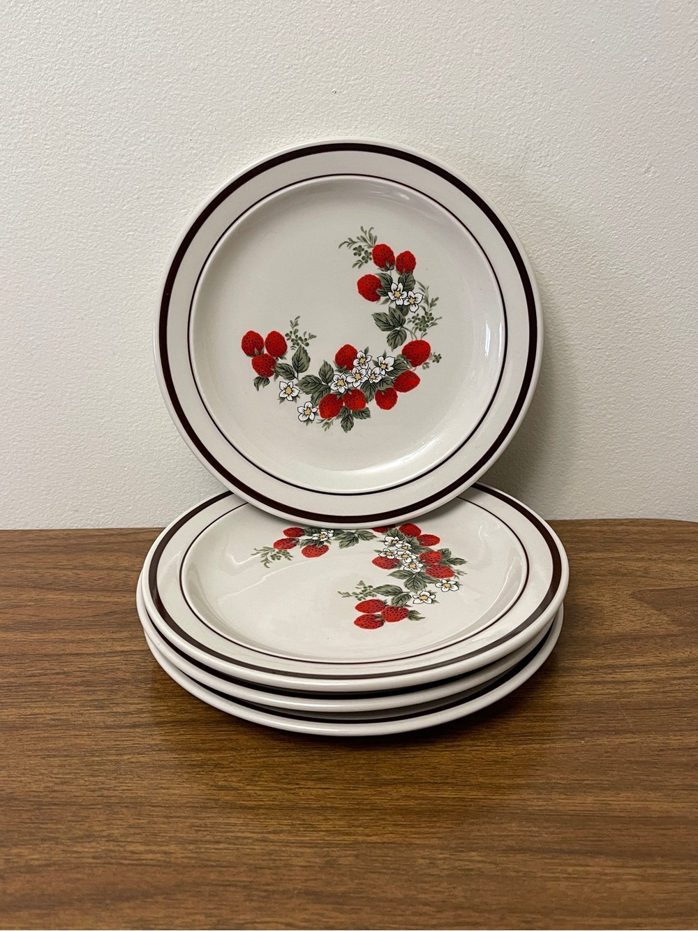 Set of 4 Vintage Strawberry Patterned Salad Plates